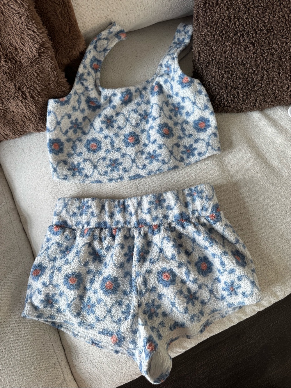 Free People Intimately Blue & Cream Floral Knit Lounge Set